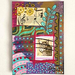 ACEO Original Mixed Media Art US Postage Stamp Tristina Dietz Elmes ATC